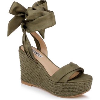 Badgley Mischka Ximora Platform Wedge Espadrille in Olive Silk at Nordstrom, Size 7.5