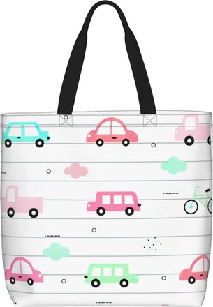 Generic Women Handbag Construction Vehicle Cartoon Truck Bike Travel Tote Bag Folding Retro Shoulder Bags, For Gym, Graduation, Swim, Holiday, Daily