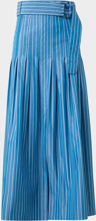 Akris Stripe Pleated Poplin Maxi Skirt with D-Ring Belt