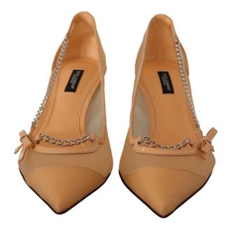 Dolce & Gabbana Womens Mesh Leather With Chain Detail Heel Beige