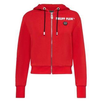 Philipp Plein Hoodie Sweatjacket Crystal Fringe - Dames - Vesten met rits - Rood - S - Katoen - Hoodies & sweatvesten