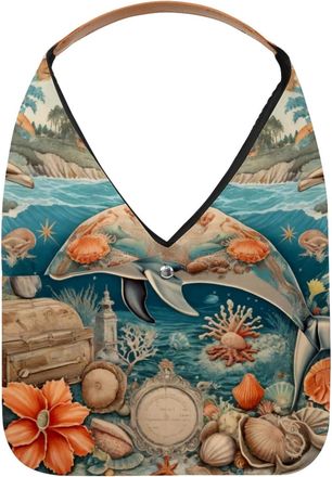 Generic Dolphin Coral Vintage Map Reusable Lightweight Grocery Bags - Foldable Into Compact Pouch, Washable & Sturdy, Multipurpose for Shopping and Travel