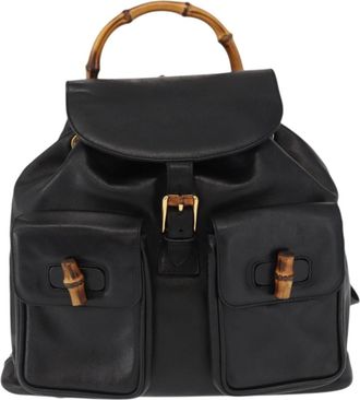Gucci Vintage Bamboo Backpack Leather Black Leather Backpack Bag (Pre-Owned)