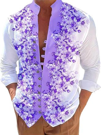 Generic Mens Shirts Long Sleeve Casual Digital 3D Printed Shirt Beach Shirts Hawaiian Floral Shirts Formal Business Shirt Tops Funky Work Shirt Long-Sleeve Pe