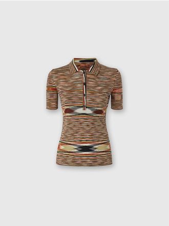 Missoni Womens Short Sleeve Polo In Olive Green And Rust Space Dyed