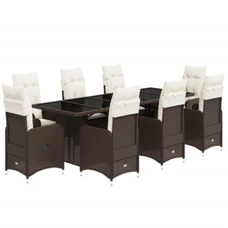 vidaXL Set De Mesa Y Sillas Jard&iacute;n 9 Piezas Y Cojines Rat&aacute;n Pe Marr&oacute;n Vidaxl