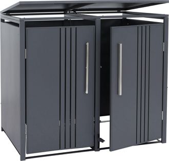 Hhg [nunca Usado] Cubierta Para Dos Contenedores De Basura Hhg-583, Caseta Para Contenedores De Basura, Tapa Con Pedal De Metal, 116 X 132 X 89 Cm, 53 Kg,