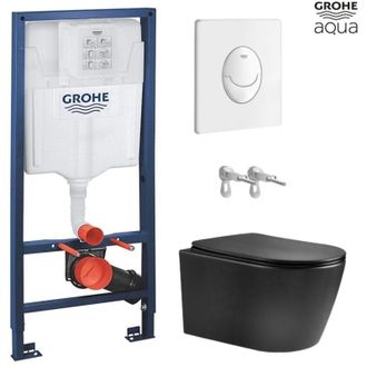 GROHE Bastidor Grohe Pack Cisterna Empotrada Y Pulsador Skate Air Blanco Brillo Con Inodoro Suspendido Nebula Black Mate Rimless