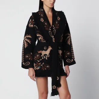 Alanui Cardigan Island Roots Foulard black and beige in wool