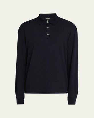 Ermenegildo Zegna Mens Cotton Classic Fit Long-Sleeve Polo Shirt