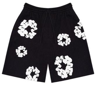 Denim Tears Cotton Wreath Logo Shorts Black White 402-010-30