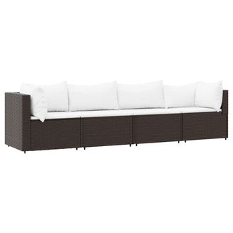 vidaXL Set Muebles De Jard&iacute;n 4 Piezas Y Cojines Rat&aacute;n Sint&eacute;tico Marr&oacute;n Vidaxl
