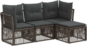 vidaXL Conjunto De Sof&aacute;s De Jard&iacute;n 4 Uds. Gris Rat&aacute;n Sint&eacute;tico Vidaxl