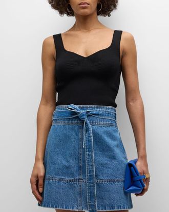 Tanya Taylor Jules Ribbed-Knit Sweetheart Tank Top