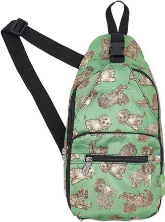 Eco Chic Lightweight Foldable Crossbody Bag Recycled Plastic Shoulder Backpack Folds Into Pouch for Storage (Cockerpoos Green)