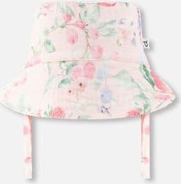 Deux par Deux Cotton Muslin Printed Berries Hat in Pink Printed Berries at Nordstrom, Size 18-24 M