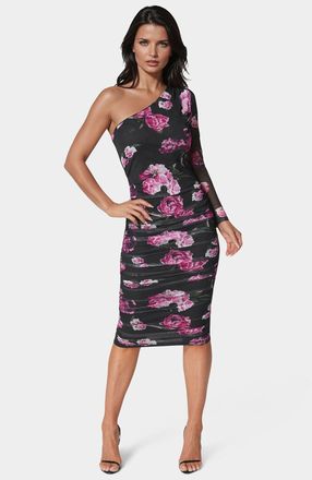 Bebe WomenS One Shoulder Ruched Midi Dress