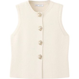 Mango Chaleco Frida Cotton Blend Sweater Vest in Ecru at Nordstrom, Size X-Small