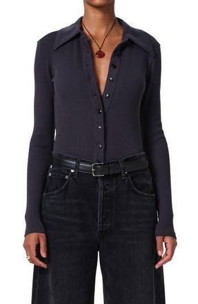 Citizens Of Humanity Gila Rib Knit Button-Up Shirt in Charcoal at Nordstrom Rack, Size X-Large