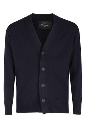 Gran Sasso Blue Geelong V-Neck Virgin Wool Cardigan
