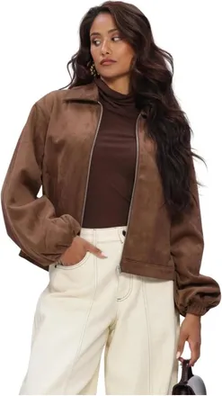 Object Object, Jassen, Dames, Bruin, XS, Polyester, Objdenna L/S Korte Jas