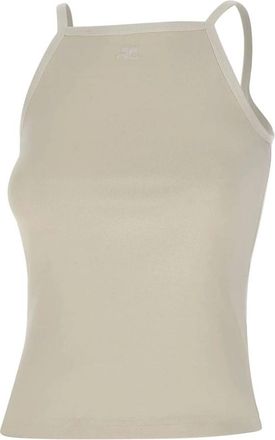 Courr&egrave;ges Contrast Tanktop - Dames - Tops zonder mouwen - Wit - XS - Katoen - Tops