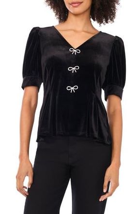 CeCe by Cynthia Steffe Bow Velvet Top in Rich Black at Nordstrom Rack, Size Medium