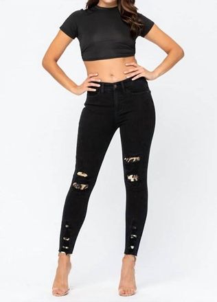 Judy Blue Leopard Skinny Jeans In Black