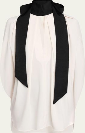 Lanvin Contrast Neck-Scarf Pleated Cape Top