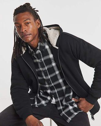 Jacamo Borg Lined Full Zip Hoodie - Black