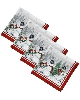 Elrene Set Of 4 Snowman Winterland Holiday Snowflake Napkins