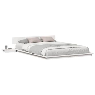 Berkfield Home White Floor Bed Frame with Bedside Tables White 150x200cm Solid Wood | Size: 150x200 cm
