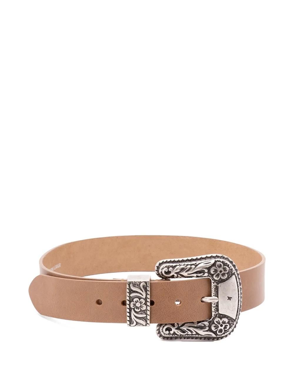  Silver-Embellished Floral Western Belt - Light Beige size 70 Womens 1 inch Beige Suede Western Belt – Antique Silver Buckle main image 4