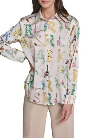 Karl Lagerfeld Print Oversize Button-Up Shirt in Bisque/Panna Cotta Multi at Nordstrom, Size X-Small