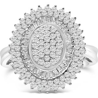 House of Brilliance Sterling Silver 2.0 Cttw Diamond Oval Halo Cocktail Ring at Nordstrom