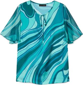 Fiorella Rubino Blouse van Bi-materiaal met Print - Dames - Blouses - Groen - 5XL - Polyester - Overhemden