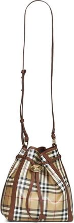 Burberry Small Check Bucket Bag - Dames - Tassen - Beige - Maat: ONE Size Katoen