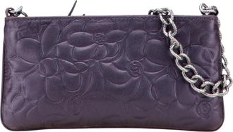 Chanel Pre-owned Tas met Bloemenreli&euml;f en Kettingriem Accessoire - Dames - Vintage Clutch - Paars - ONE Size - Vintage