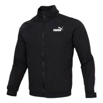 Puma Logo Sports Windproof Stand Collar Woven Jacket Black 532559-01