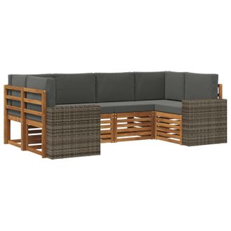 vidaXL Conjunto De Sof&aacute; Seccional 6 Pcs Natural Y Antracita Poli&eacute;ster Vidaxl