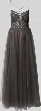 Vera Mont Abendkleid mit Spitzenbesatz in Anthrazit, Gr&ouml;&szlig;e 36