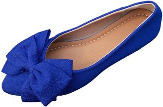 Generic Womens Flat Shoes Slip On Bow Pumps Shoes Pointed Toe Solid Color Lightweight Comfortable Casual Ballet Flats Office Leisure Blue