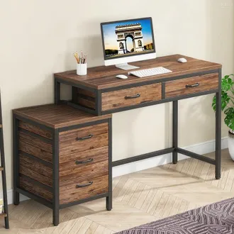 OEM Scrivania Per Computer, 120 X 80 X 75 Cm, Grande Scrivania Per Ufficio Domestico Con Piedistallo In Legno, Tavolo Da Studio Industriale, Marrone
