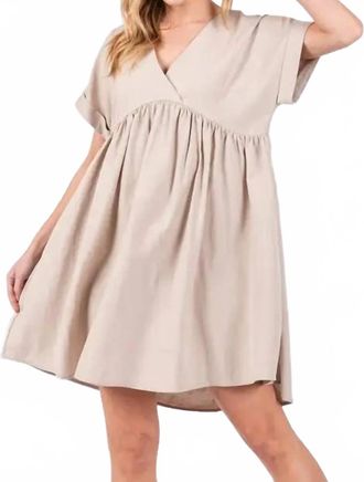 Final Touch Everly V Neck Babydoll Dress In Beige