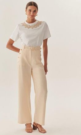 Exquise Ember Refined Creased Wide Leg Pants in Ecru at Nordstrom, Size Xx-Large