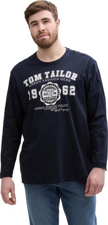 Tom Tailor Langarmshirt TOM TAILOR PLUS, Damen, Gr. 4XL, sky captain blau, Single Jersey, Obermaterial: 100% Baumwolle, bedruckt, bequem h&uuml;ftbedeckend, Rundhals,