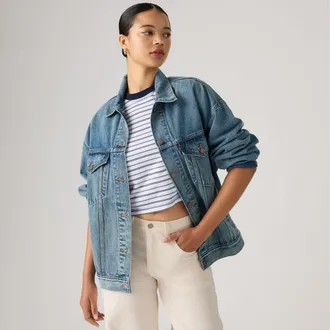 Levi's Oversized Trucker Jacket - Womens - L - Medium Wash / Lovely Day Trucker