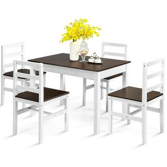 Costway Costway 5PCS Wooden Dining Table & Chair Set Breakfast Kitchen Furniture Dining Room Set in Brown