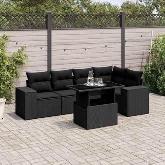 vidaXL Set De Sof&aacute;s De Jard&iacute;n 6 Piezas Y Cojines Rat&aacute;n Sint&eacute;tico Negro Vidaxl
