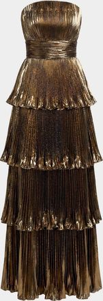 Mac Duggal Metallic Pleated Tiered Strapless Gown